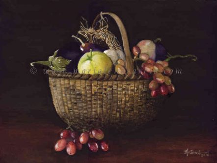 A basket with groceries- Watercolour Still Life Painting- Artist Marialena Sarris-2016-SOLD