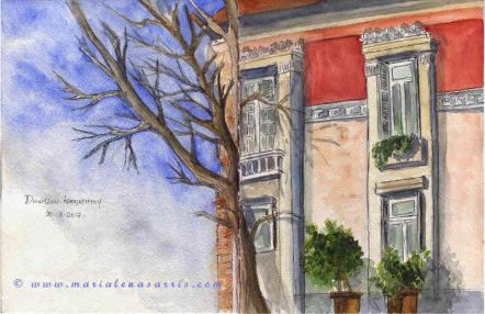 Dionysiou Aeropagitou Street- Watercolour Urban Sketching - Artist Marialena Sarris- © 20-3-2017