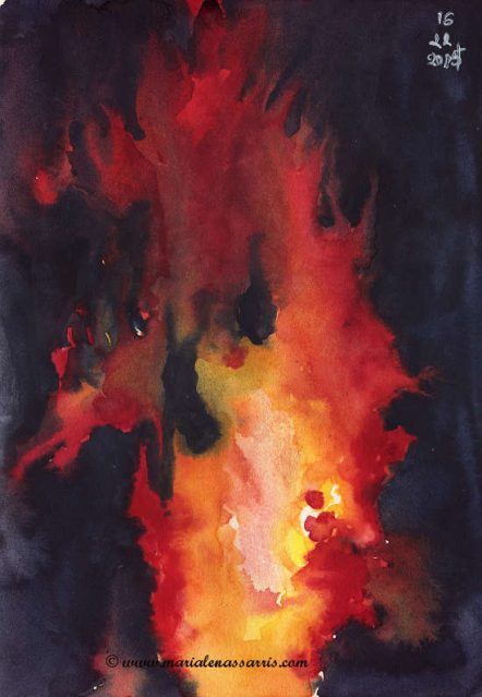 Fire- Watercolour Sketch- Artist Marialena Sarris- © 11-2015