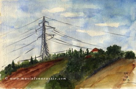 Home view 1- Watercolor Sketch- Artist Marialena Sarris- © August 2015