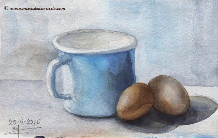 Still Life with Eggs Study- Watercolour Sketch- Artist Marialena Sarris - © 24-4-2016