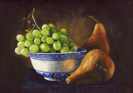 Still life study with grapes and pears- Still Life Watercolour Painting- Artist Marialena Sarris- © 6-2017/SOLD