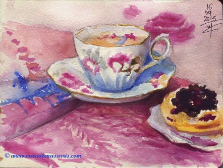Tea Cup- Watercolor Tea Cup Sketch- Artist Marialena Sarris- © 9-2015