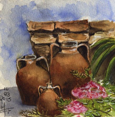 The pots- Watercolor Sketch- Marialena Sarris- .2015