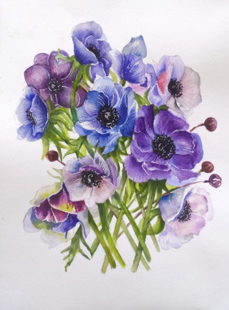 Anemones Flora Painting - Marialena Sarris